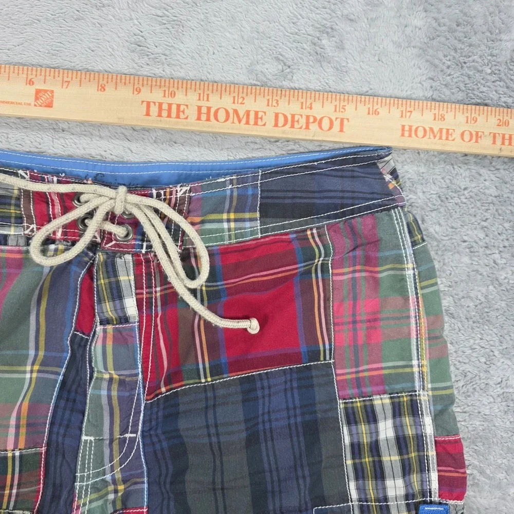 J.Crew Patchwork Plaid Board Shorts Multicolor 33 Mens Beachwear Madras Surf